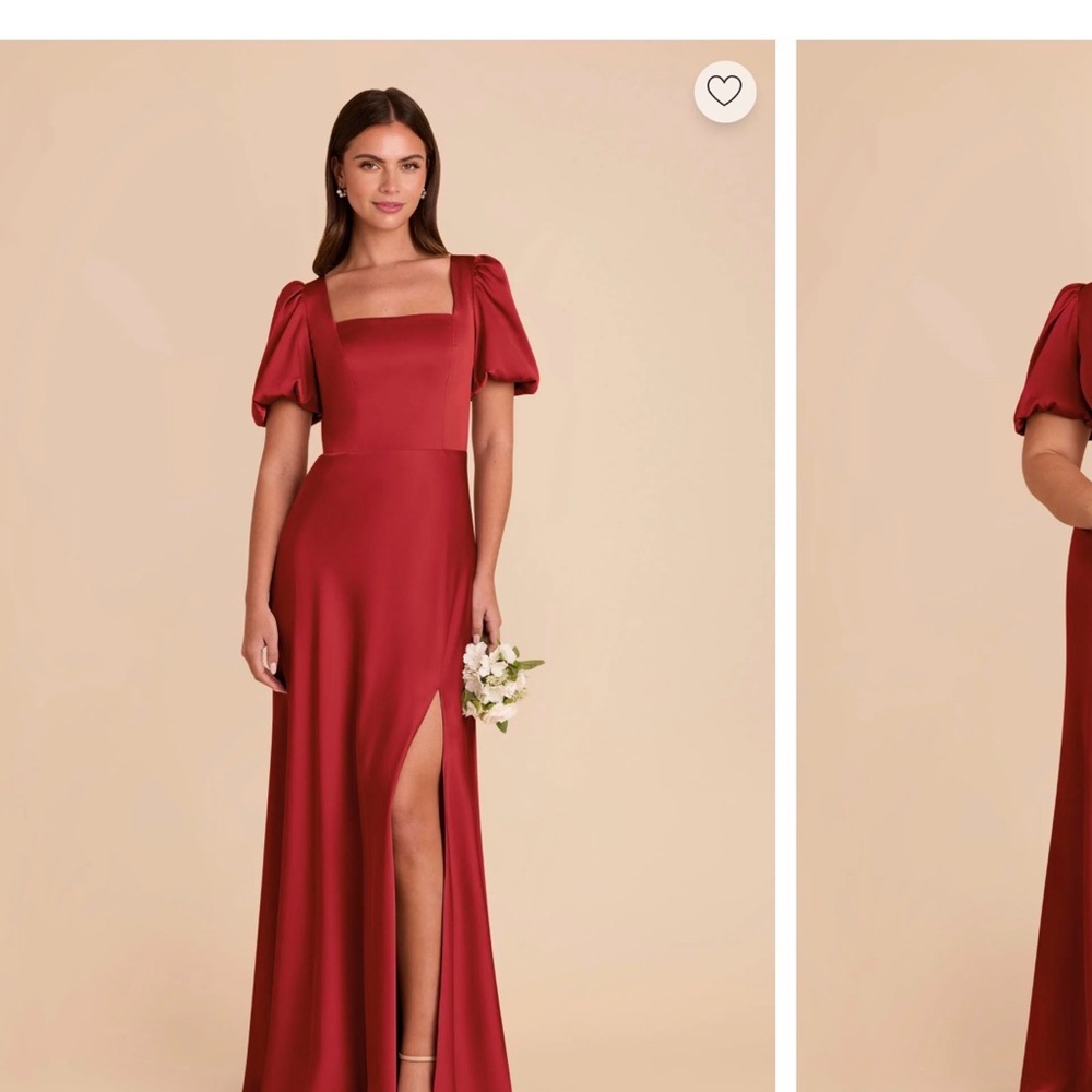 Elegant Red Square-Neck Gown with Puff Sleeves